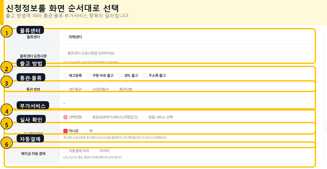 스마트 주문서 구매대행 신청서 필수 항목